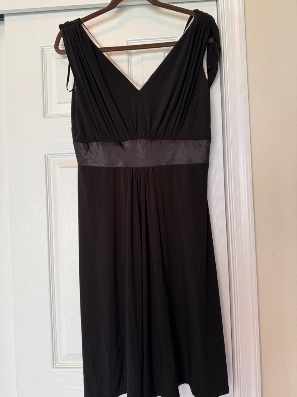 Classic Black V-Neck Dress with Satin Waistband size 14P